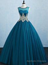 Blue Ball Gown Tulle Appliques Quinceanera Dress